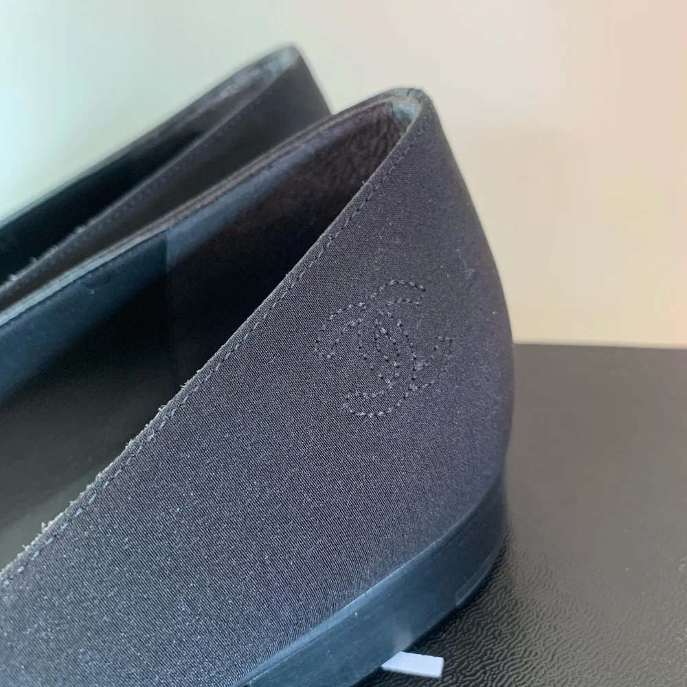 Chanel CC crystal bow cap toe ballerina flats
